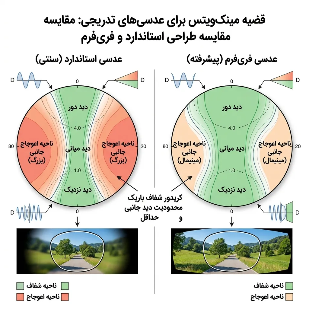 مقایسه ناحیه محو در عدسی تدریجی معمولی و سفارشی
