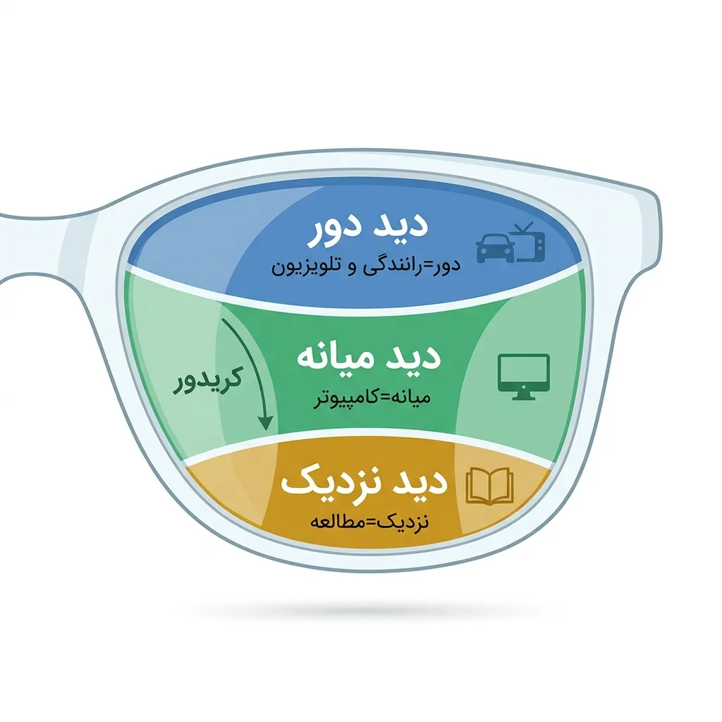 نواحی دید عدسی تدریجی: دور، میانه، نزدیک
