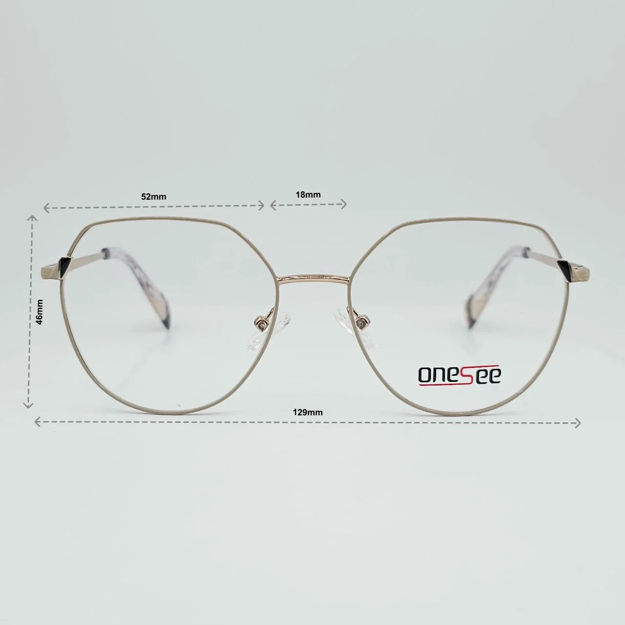 فریم عینک طبی گرد مردانه زنانه فلزی برند one see - ابعاد فریم