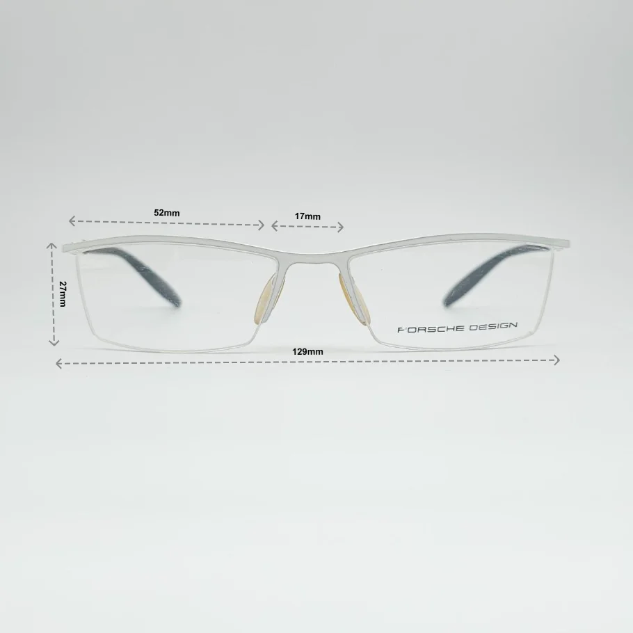عینک طبی نقره ای نیم فریم PORSCHE DESIGN - ابعاد فریم