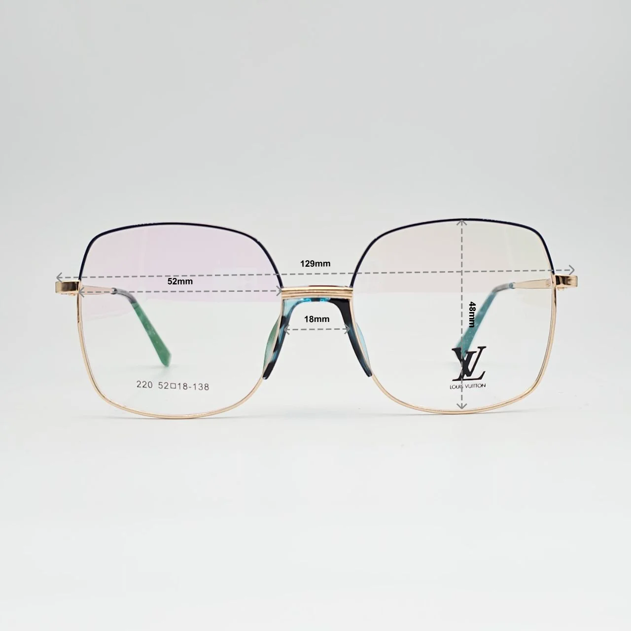 عینک طبی بزرگ LOUIS VUITTON کد 220 - ابعاد فریم