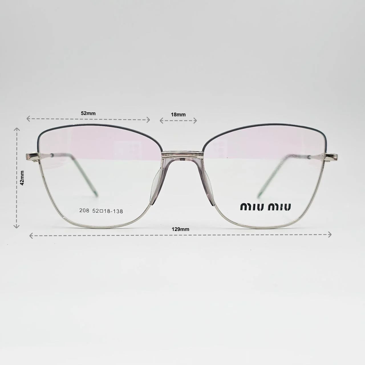 عینک طبی زنانه miu miu کد 208 - ابعاد فریم