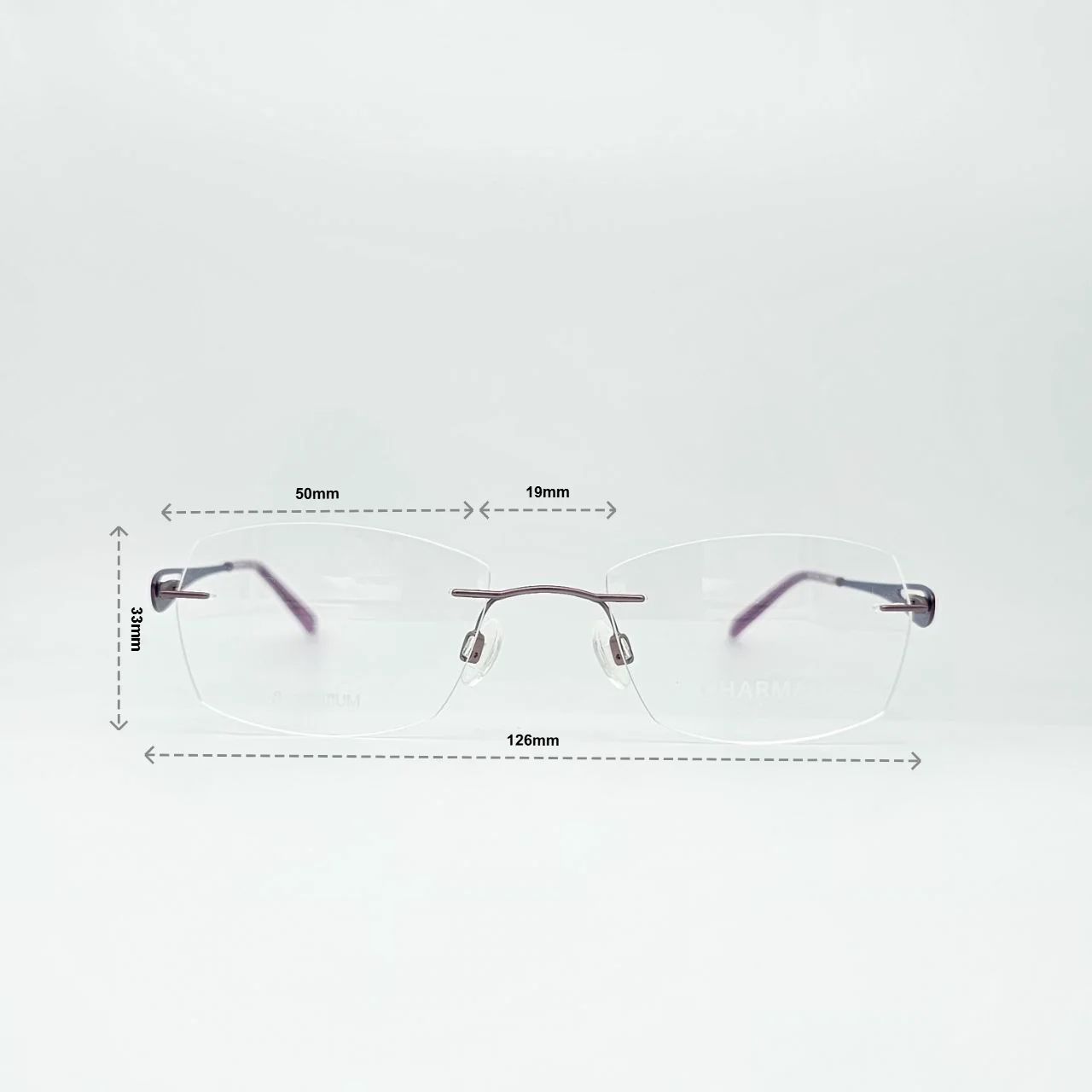 عینک طبی برند charmant مدل titanium perfection کد ۱۴۴۸ - ابعاد فریم