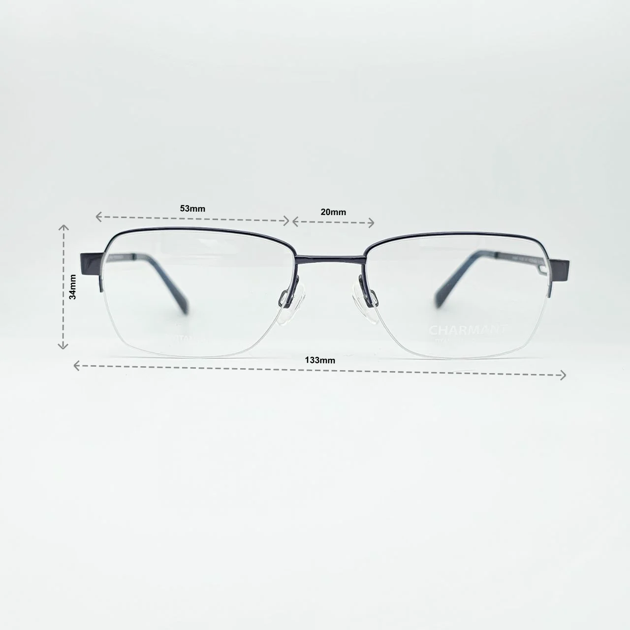عینک طبی برند charmant مدل titanium perfection کد ۱۴۴۵ - ابعاد فریم