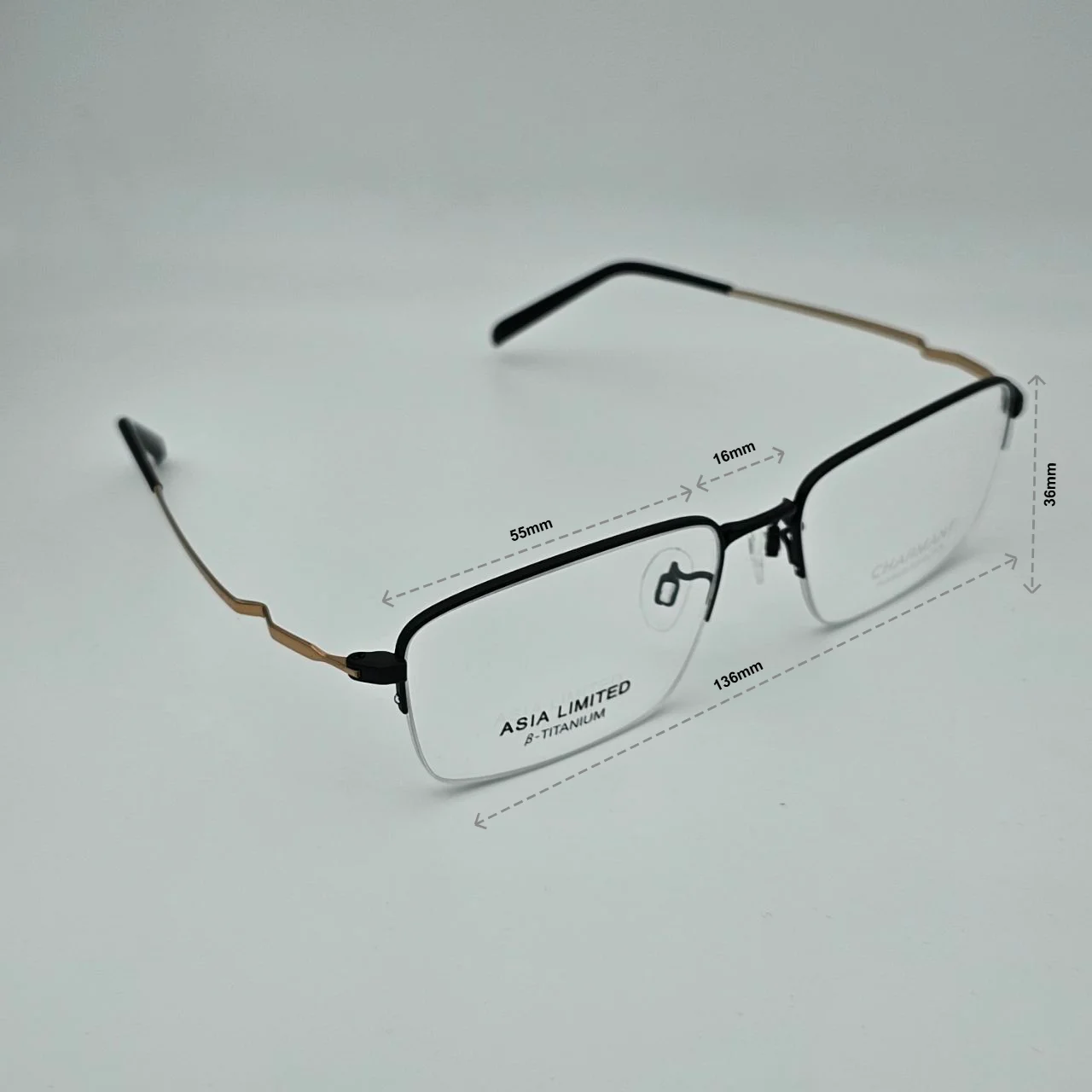 عینک طبی برند charmant مدل titanium perfection کد ۱۴۲۵ - ابعاد فریم