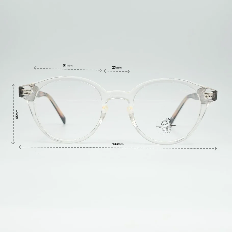 عینک طبی گرد شفاف TR90 با دسته پلنگی برند MOSCOT - ابعاد فریم