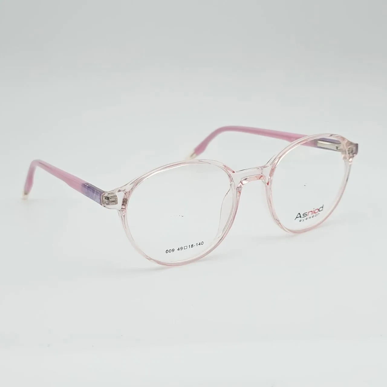 عکس نمای 45 درجه فریم عینک طبی مردانه-زنانه کائوچو شفاف نیمه گرد برند Eyewear کد ۱۷۱۴ رنگ pink