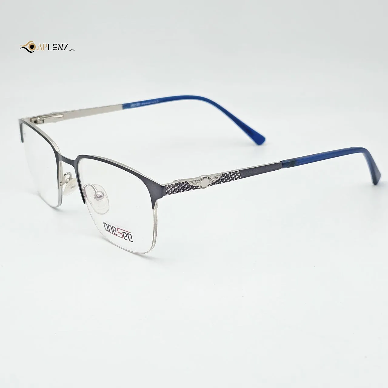 عکس نمای 45 درجه عینک طبی مردانه one see رنگ silver,blue