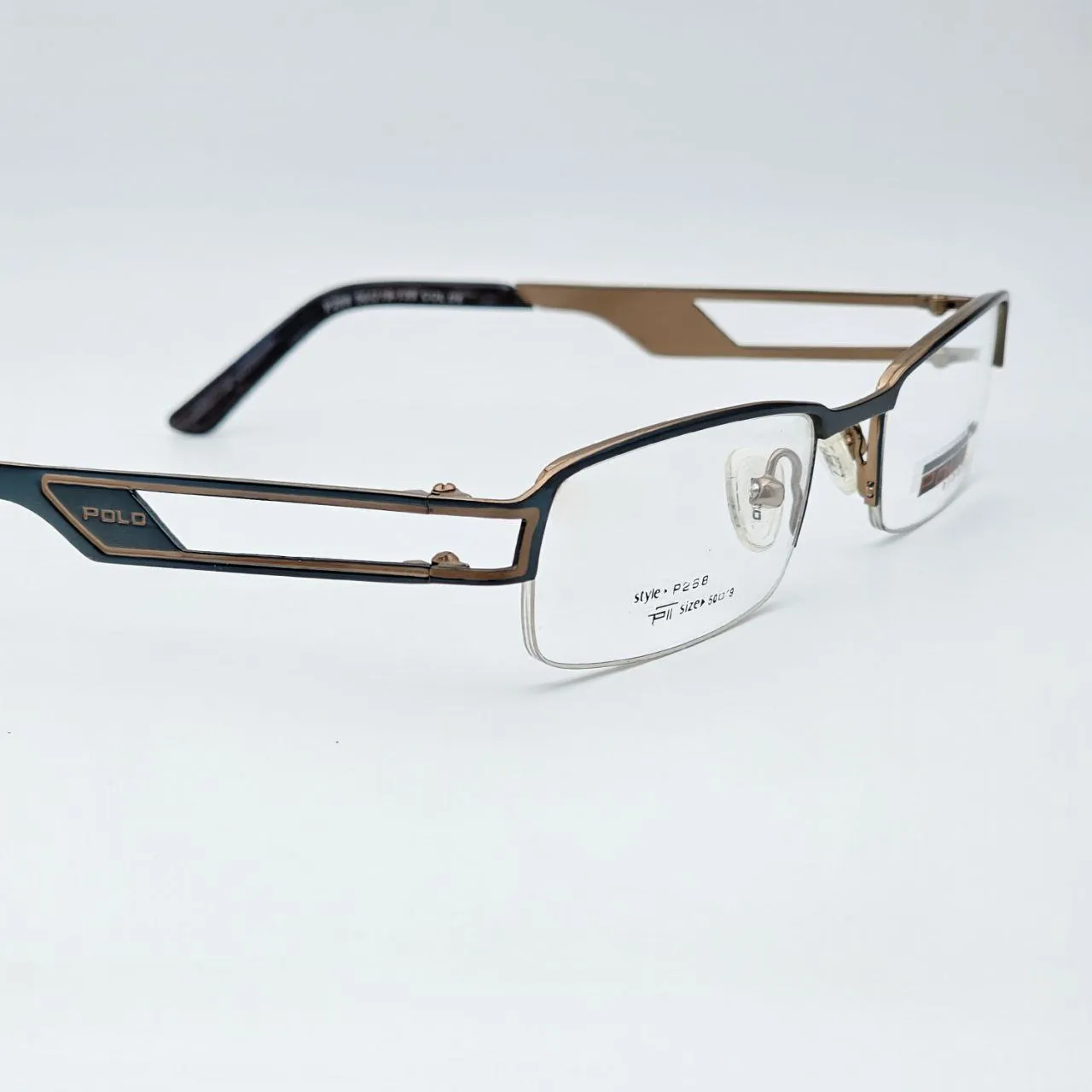 عکس نمای دسته عینک طبی نیم فریم مردانه POLO رنگ black,beige