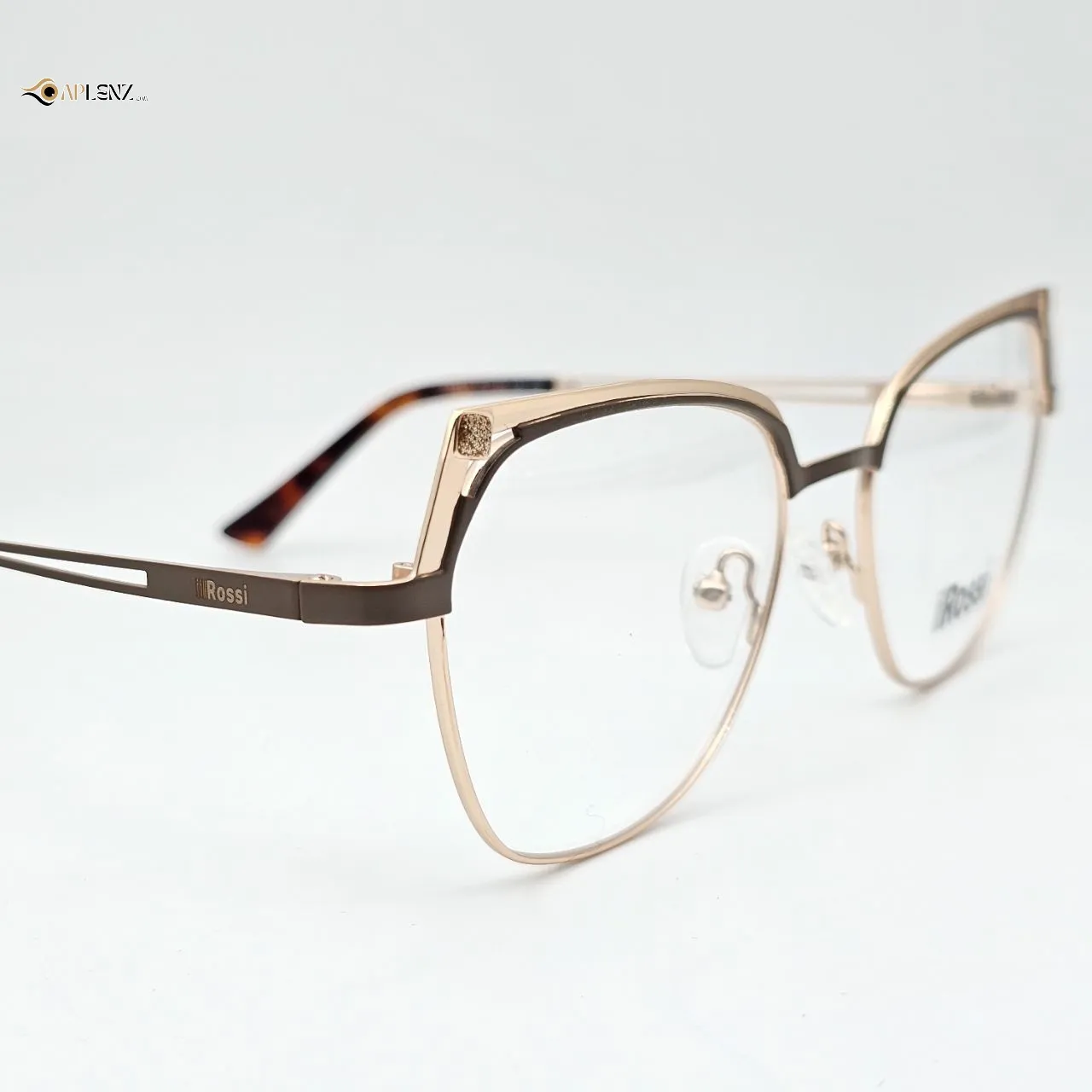عکس نمای 45 درجه عینک طبی زنانه برند ROSSI رنگ gold,brown