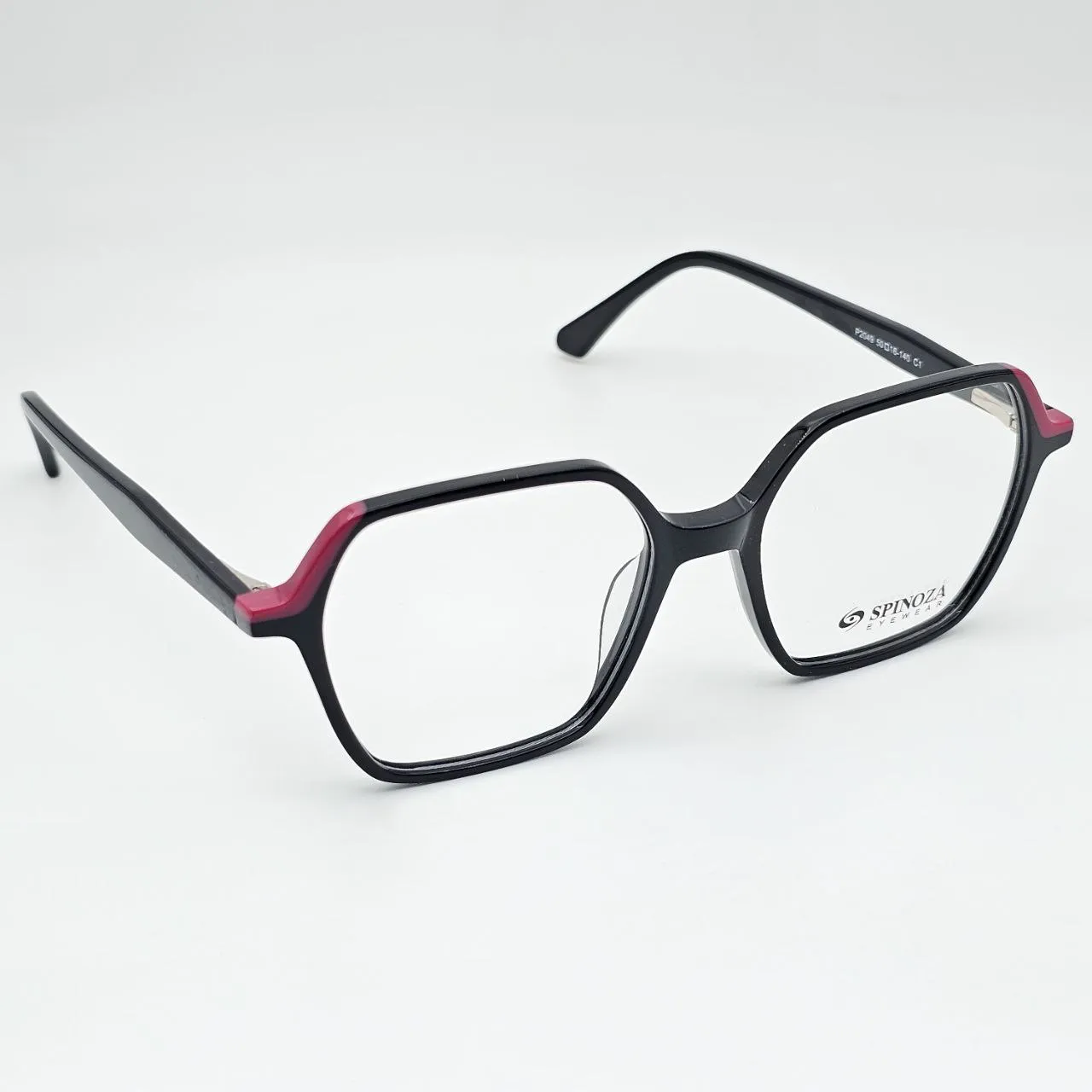 عکس نمای 45 درجه عینک زنانه چندضلعی Spinoza رنگ black,red