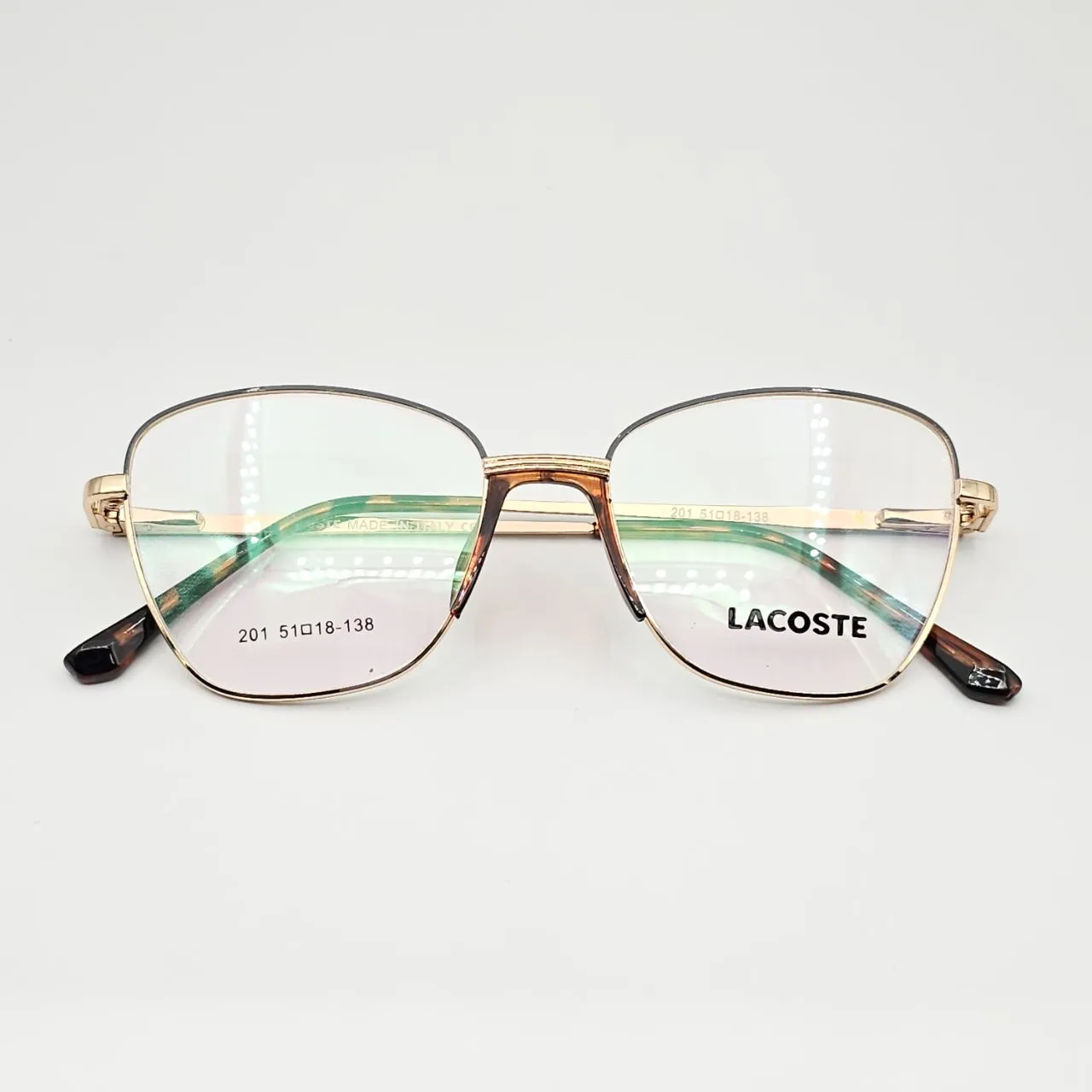 خرید عینک طبی زنانه فلزی گربه ای برند Lacoste کد 201 رنگ gold:طلایی,leopard