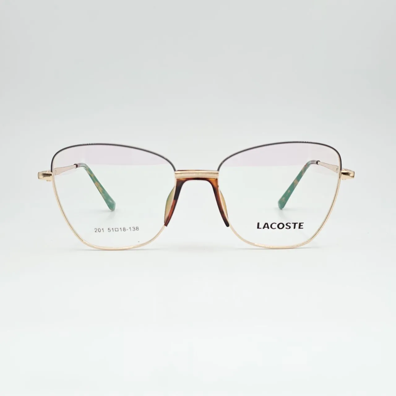 خرید عینک طبی زنانه فلزی گربه ای برند Lacoste کد 201 رنگ gold,leopard