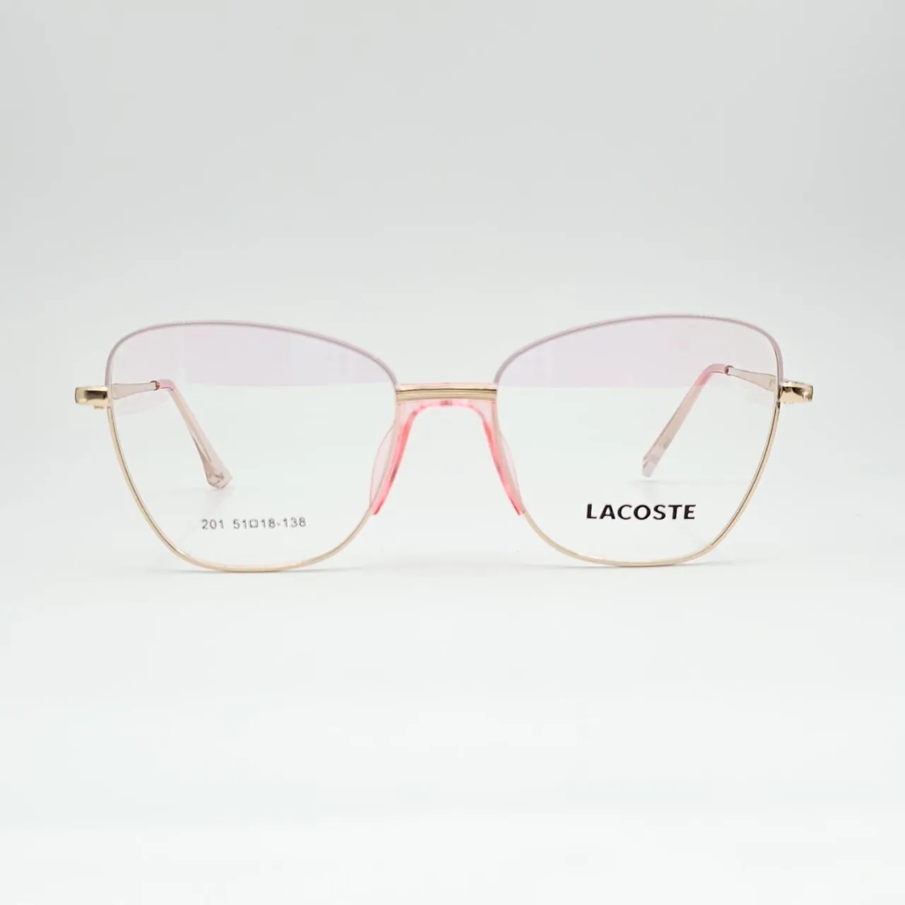 عکس نمای از بالا عینک طبی زنانه فلزی گربه ای برند Lacoste کد 201 رنگ gold,pink