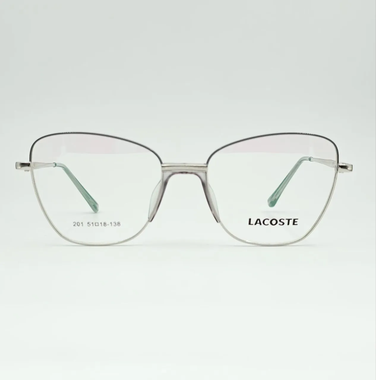 عینک طبی زنانه فلزی گربه ای برند Lacoste کد 201 - نقره‌ای / شفاف