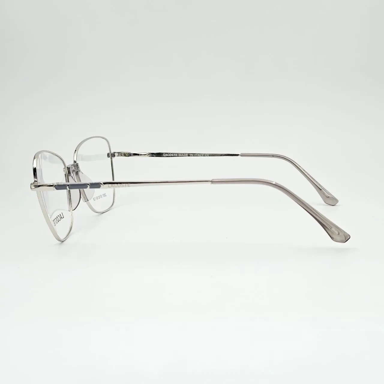عکس نمای دسته عینک طبی زنانه فلزی گربه ای برند Lacoste کد 201 رنگ silver,transparent