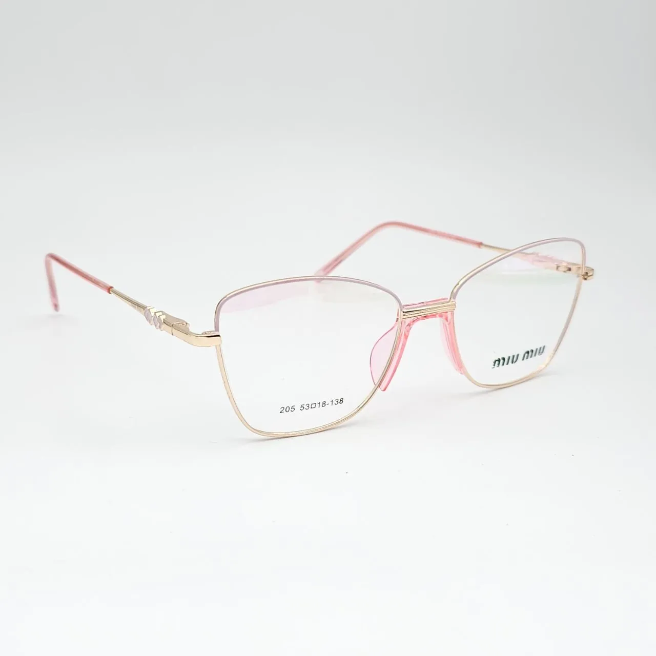 عکس نمای 45 درجه عینک طبی مردانه-زنانه miu miu کد 205 رنگ gold,pink
