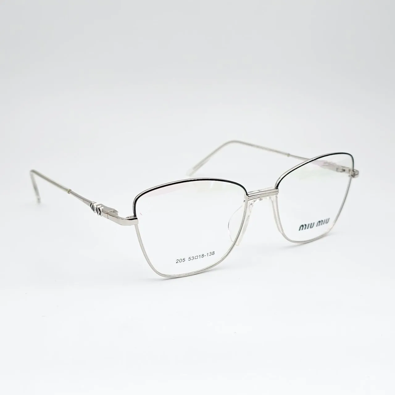 عکس نمای 45 درجه عینک طبی مردانه-زنانه miu miu کد 205 رنگ silver,transparent