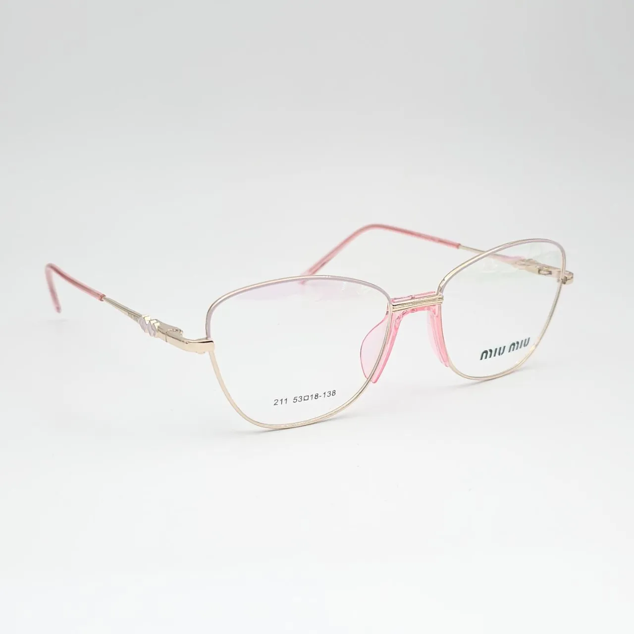 عکس نمای 45 درجه عینک طبی miu miu کد 211 رنگ gold,pink
