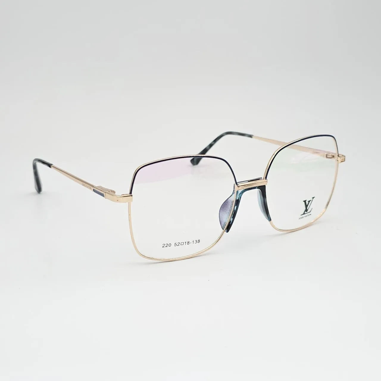 عکس نمای 45 درجه عینک طبی بزرگ LOUIS VUITTON کد 220 رنگ gold,blue