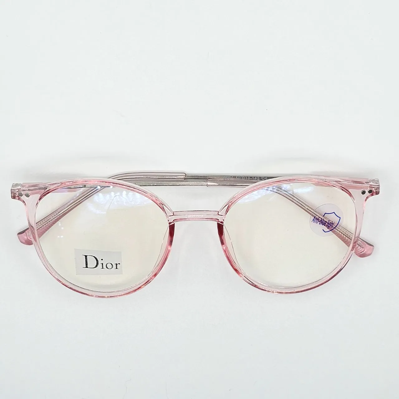 عکس نمای دسته عینک بلوکات گرد شفاف رنگ silver,pink