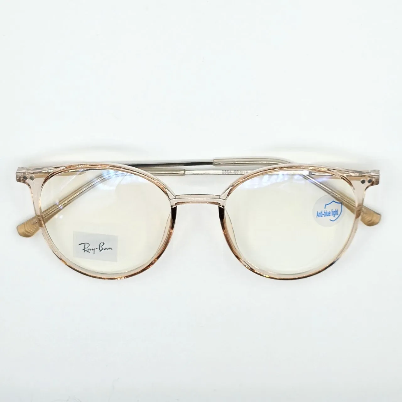 عکس نمای دسته عینک بلوکات گرد شفاف رنگ beige