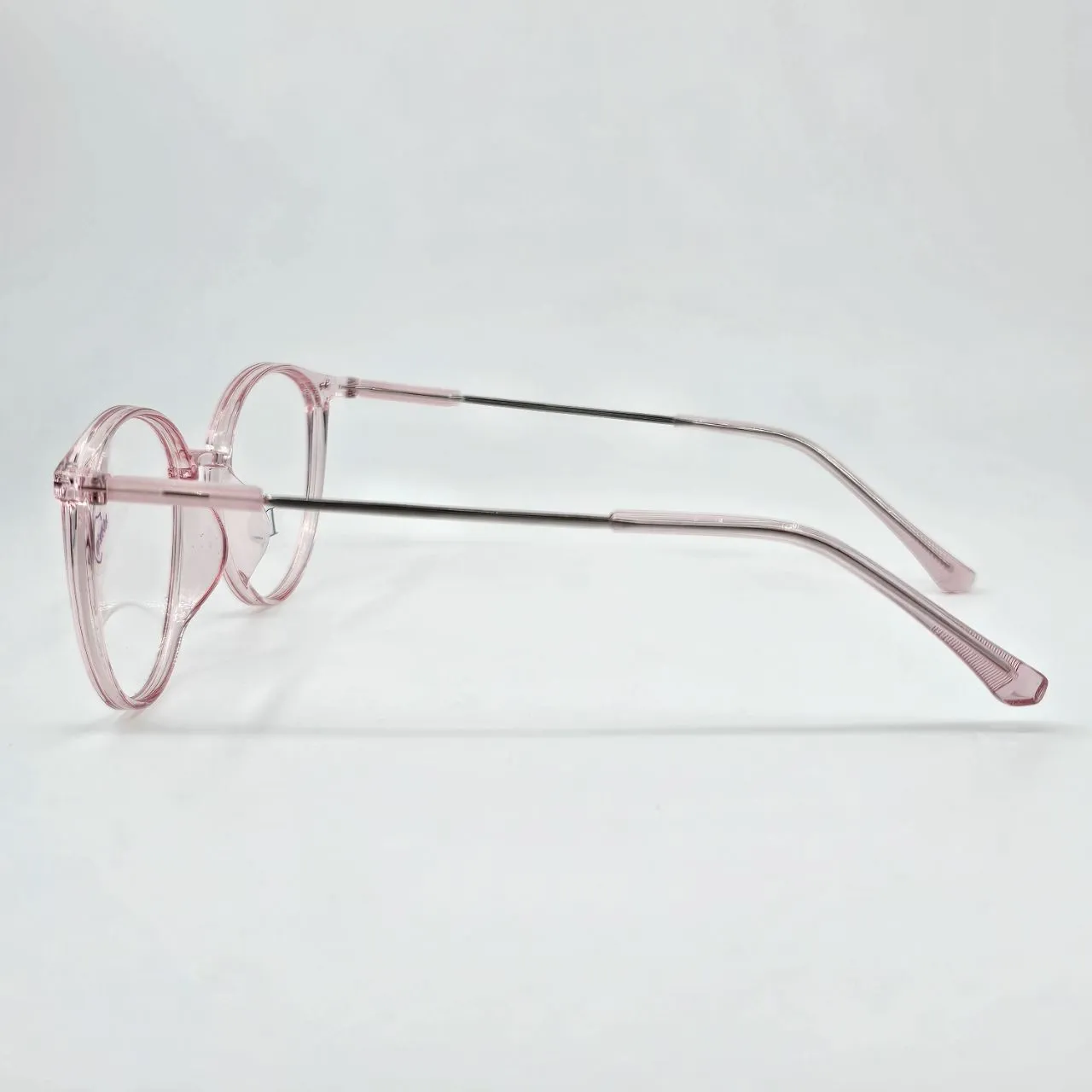 عکس نمای از بالا عینک بلوکات گرد شفاف رنگ silver,pink