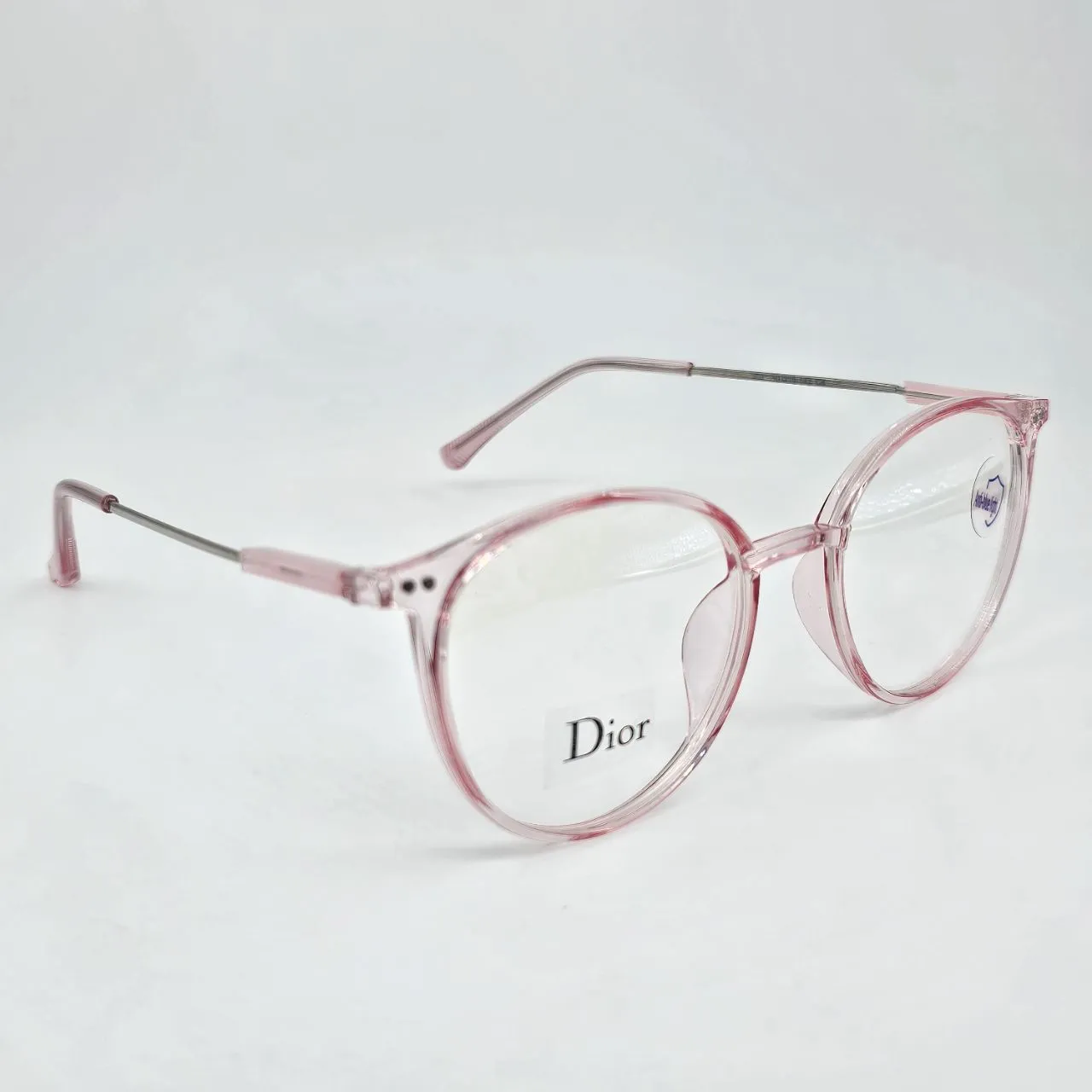 عکس نمای 45 درجه عینک بلوکات گرد شفاف رنگ silver,pink