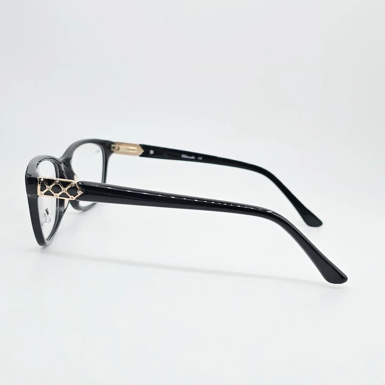 عکس نمای دسته عینک طبی با تزئین  طلایی رنگ black,gold