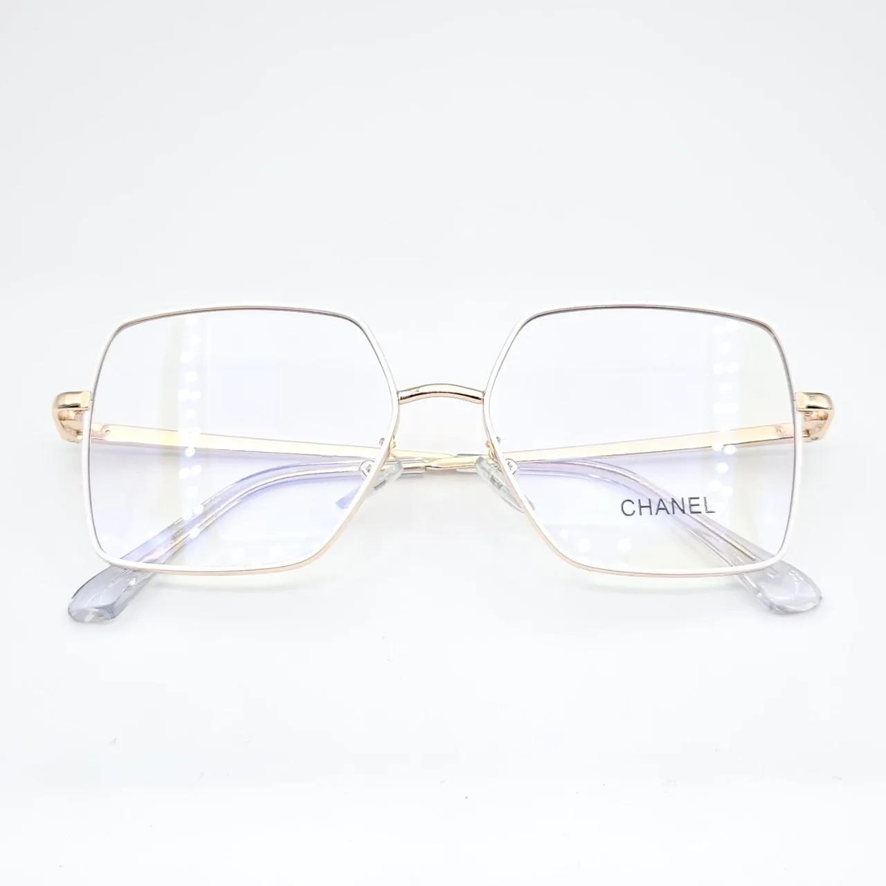 عکس نمای از بالا عینک طبی کاور دار مربعی CHANEL رنگ white,gold