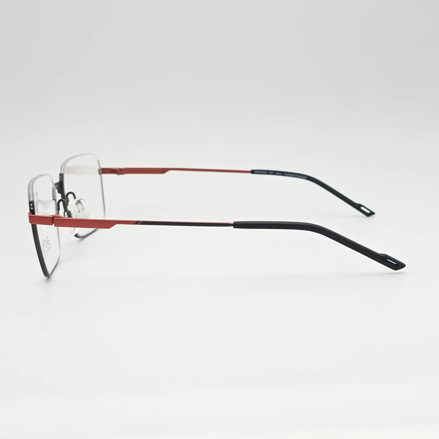 عکس نمای دسته عینک نیم فریم زنانه و مردانه رنگ black,red:مشکی قرمز مات