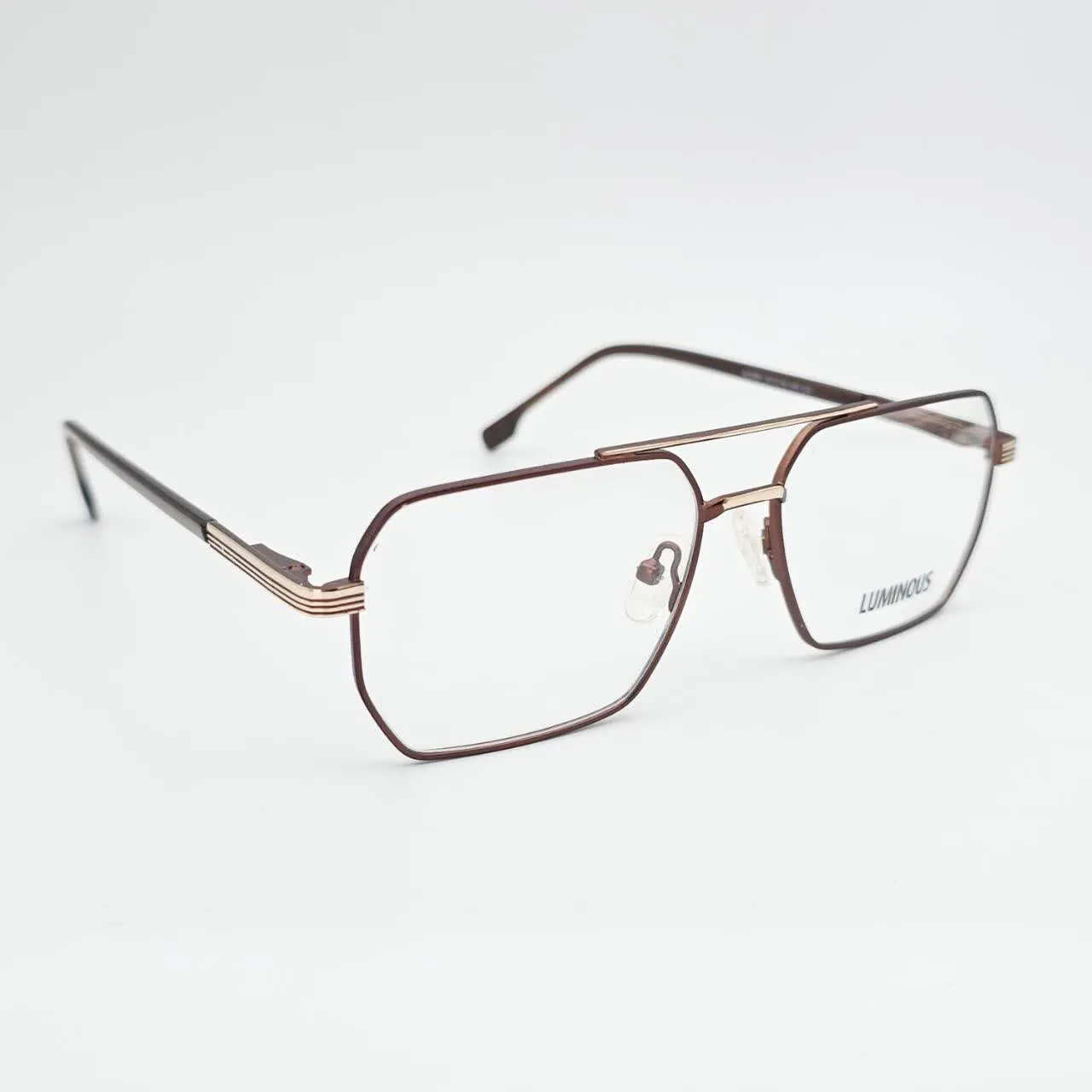 عکس نمای 45 درجه عینک طبی دوپل برند LUMINOUS رنگ brown|glossy