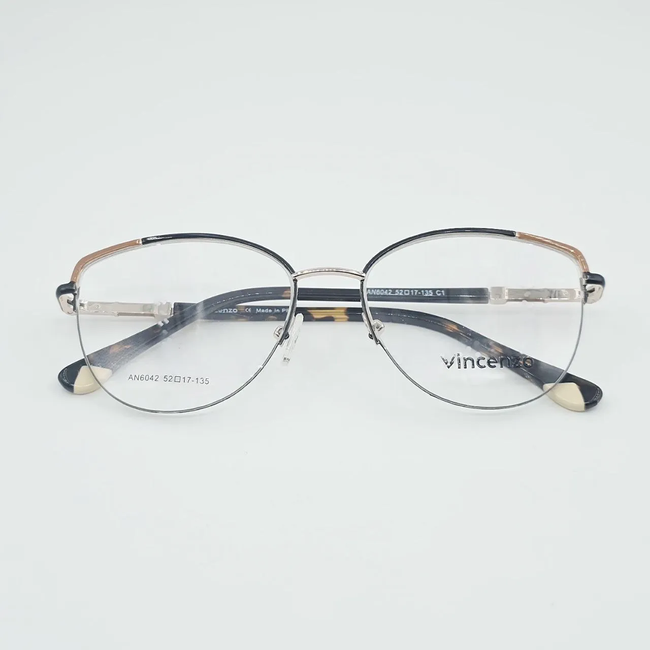 عکس نمای از بالا عینک طبی فلزی برند Vincenzo رنگ black,beige
