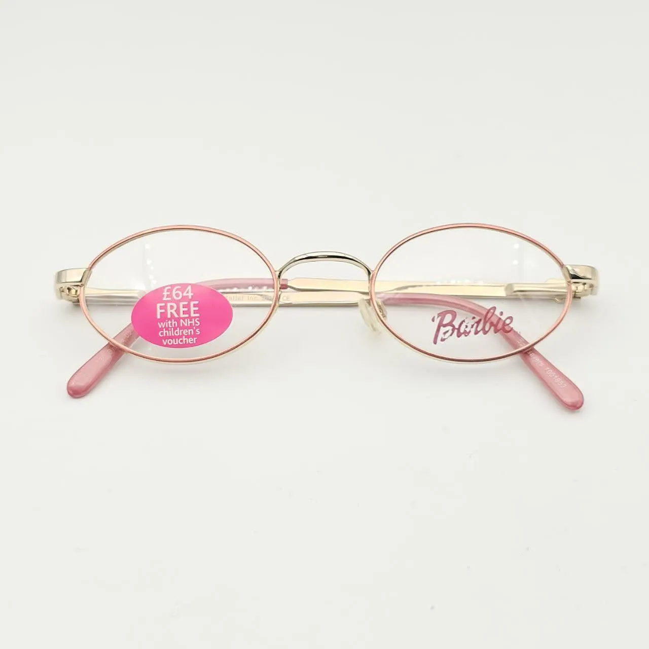 عکس نمای از بالا عینک طبی بچگانه Barbie مدل بیضی و گرد رنگ gold,pink
