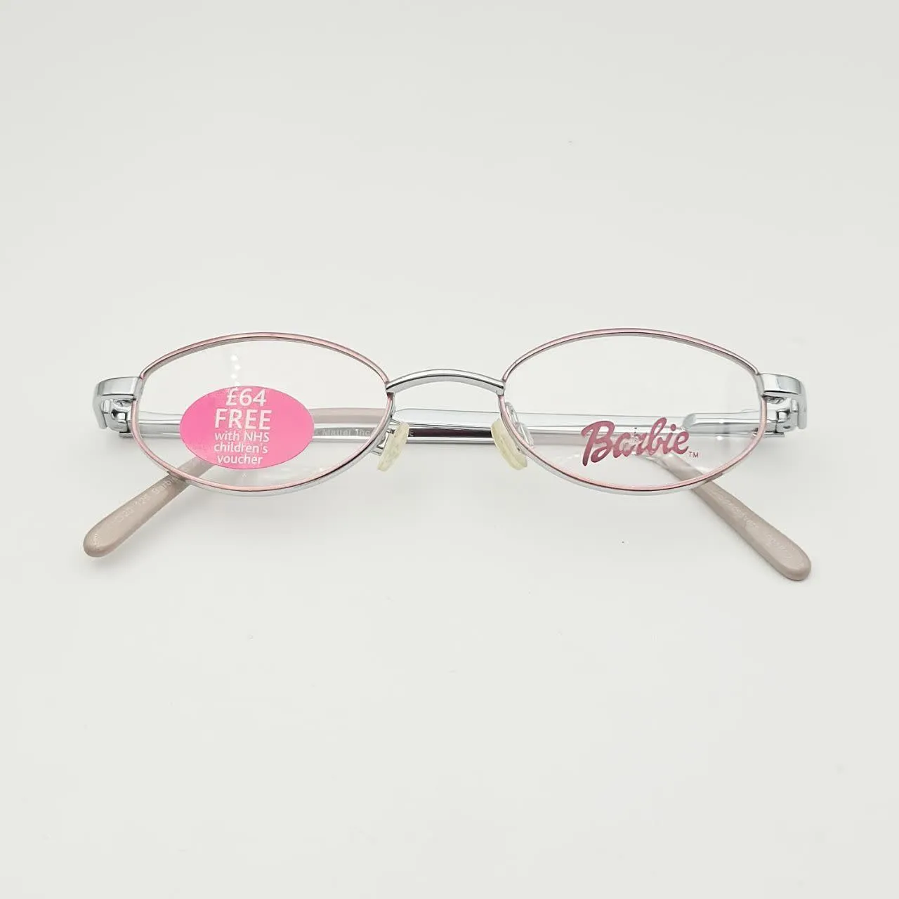 عکس نمای دسته عینک طبی بچگانه Barbie مدل بیضی و گرد رنگ silver,pink