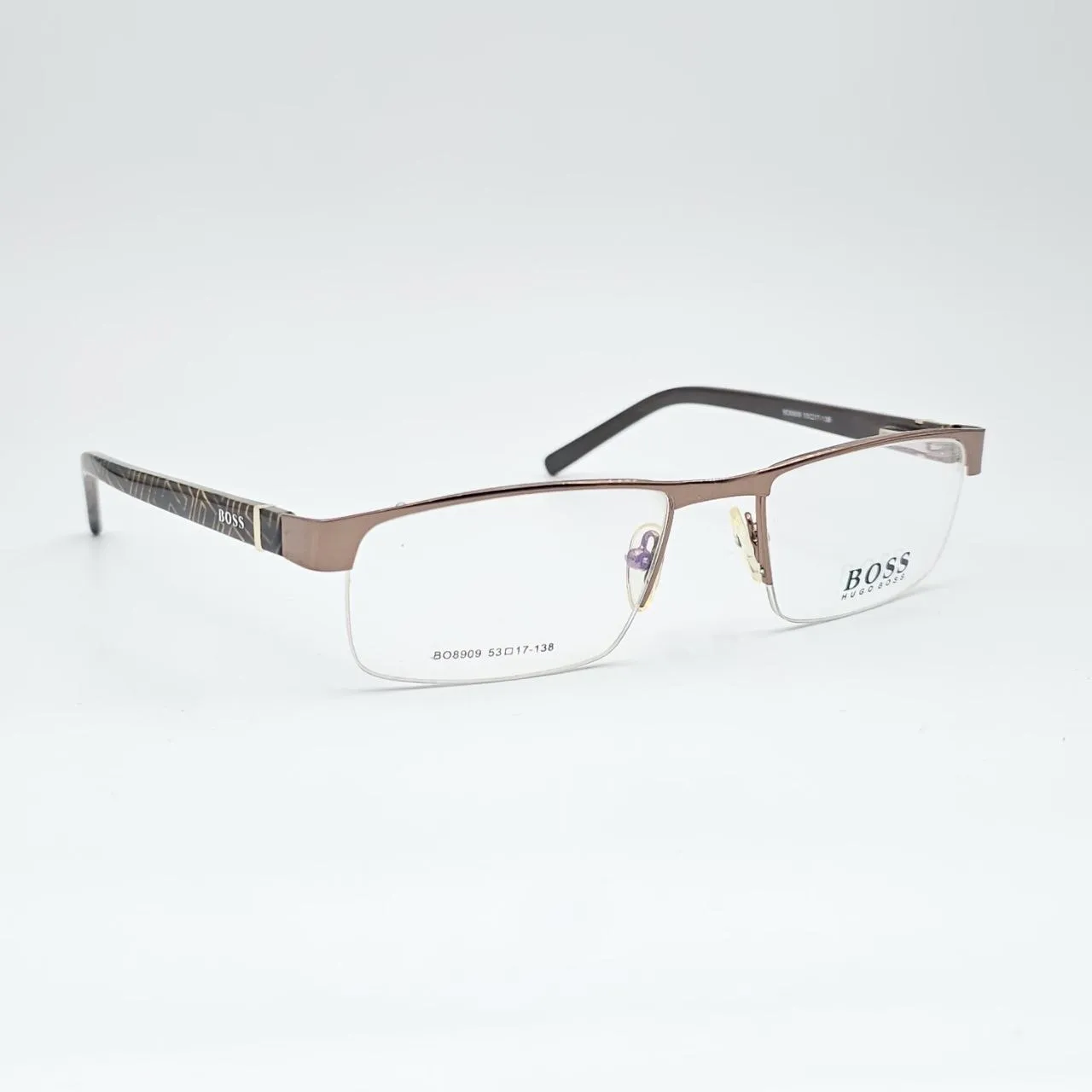 عکس نمای 45 درجه عینک طبی مردانه BOSS مدل مستطیلی رنگ brown,beige