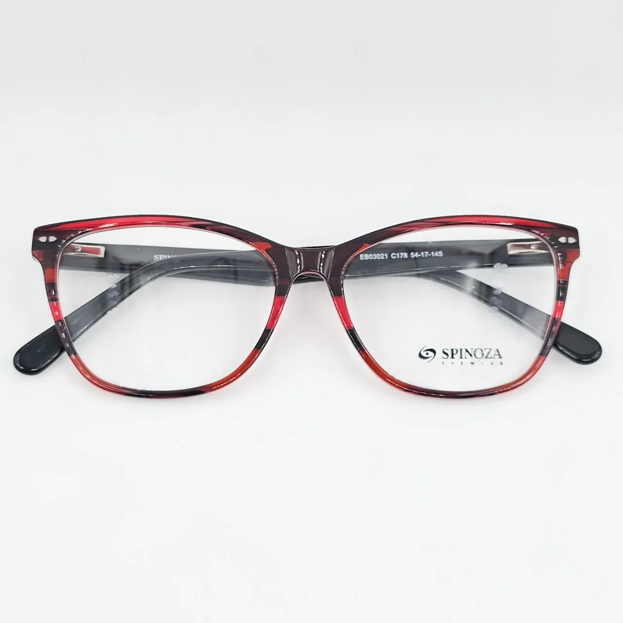عکس نمای از بالا فریم عینک طبی زنانه مدل گربه‌ای برند اسپینوزا (SPINOZA) رنگ black,red