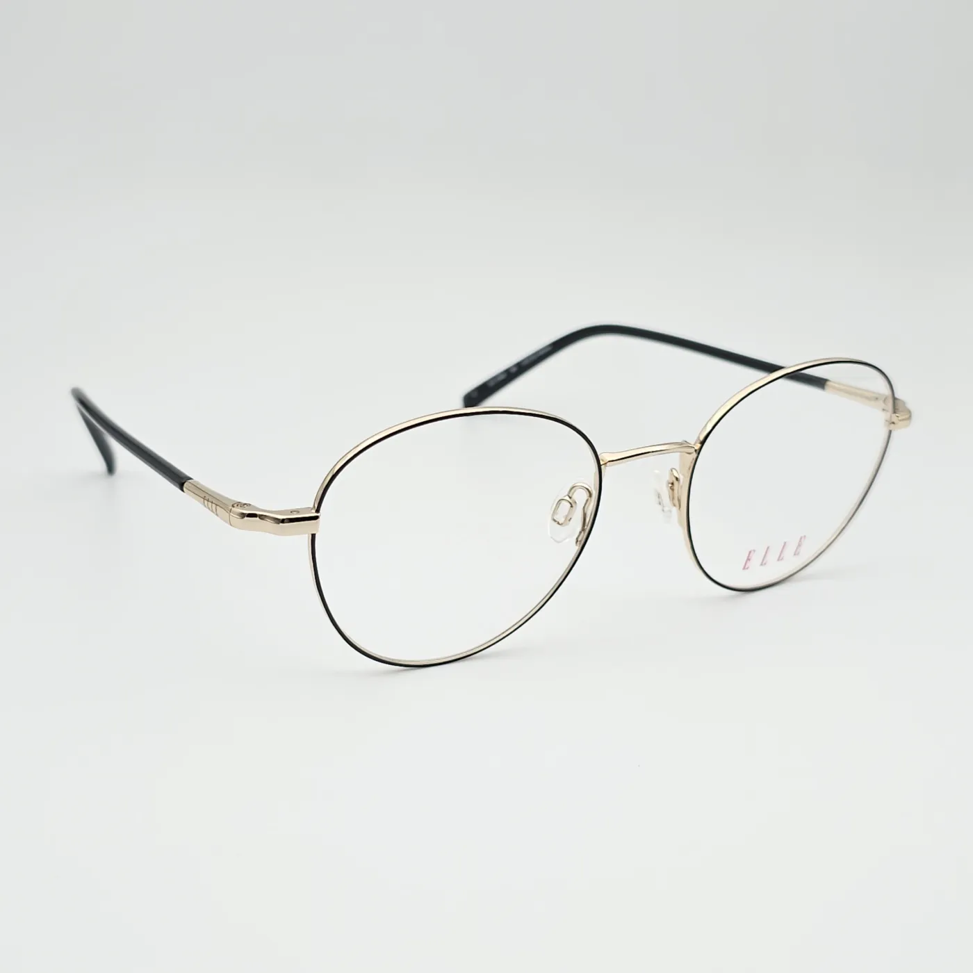 عکس نمای 45 درجه عینک طبی فلزی بزندELLE رنگ black,gold
