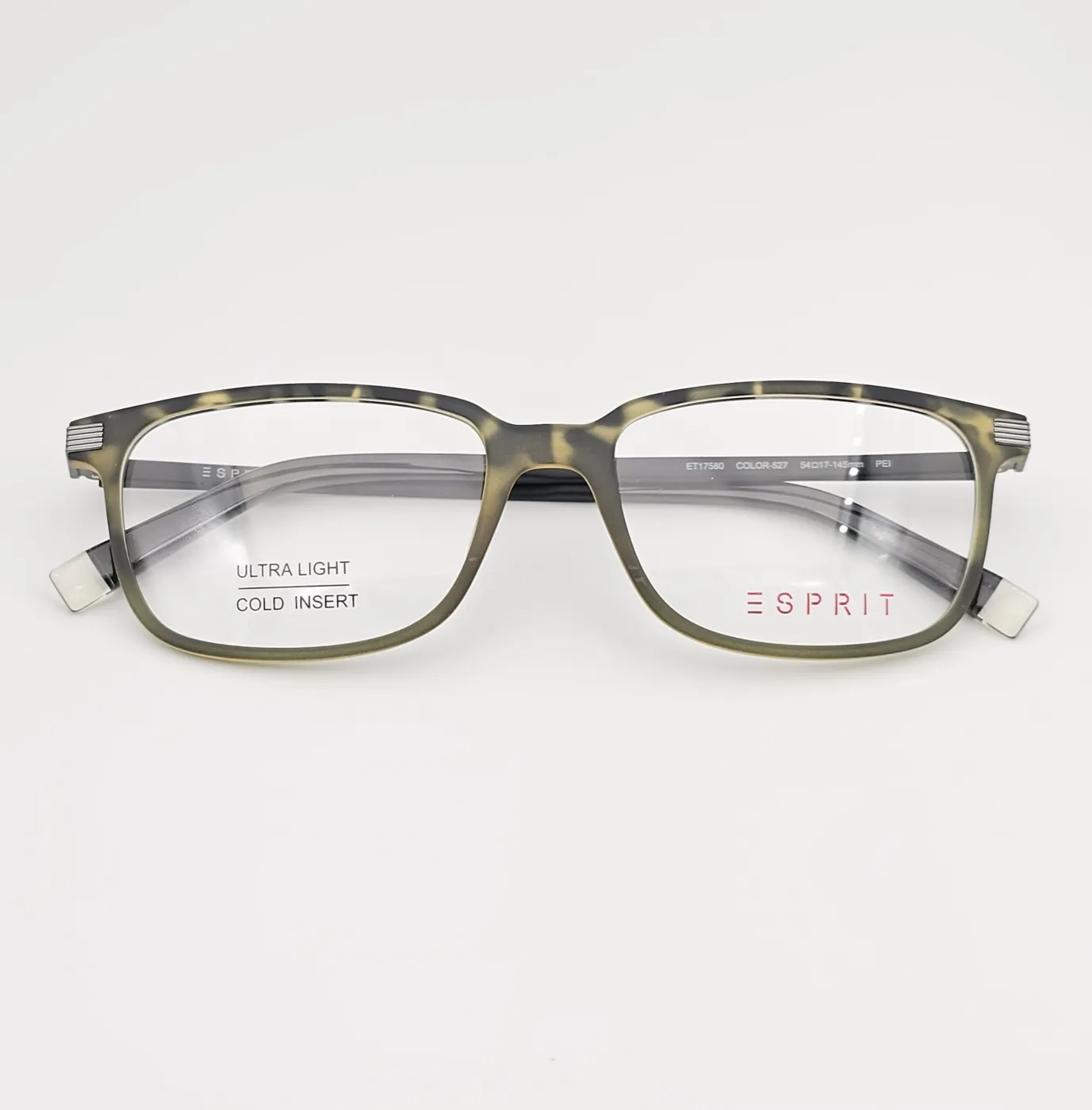 عکس نمای از بالا عینک طبی کائوچویی برندESPRIT رنگ black,green:پلنگی مات سبز زیتونی