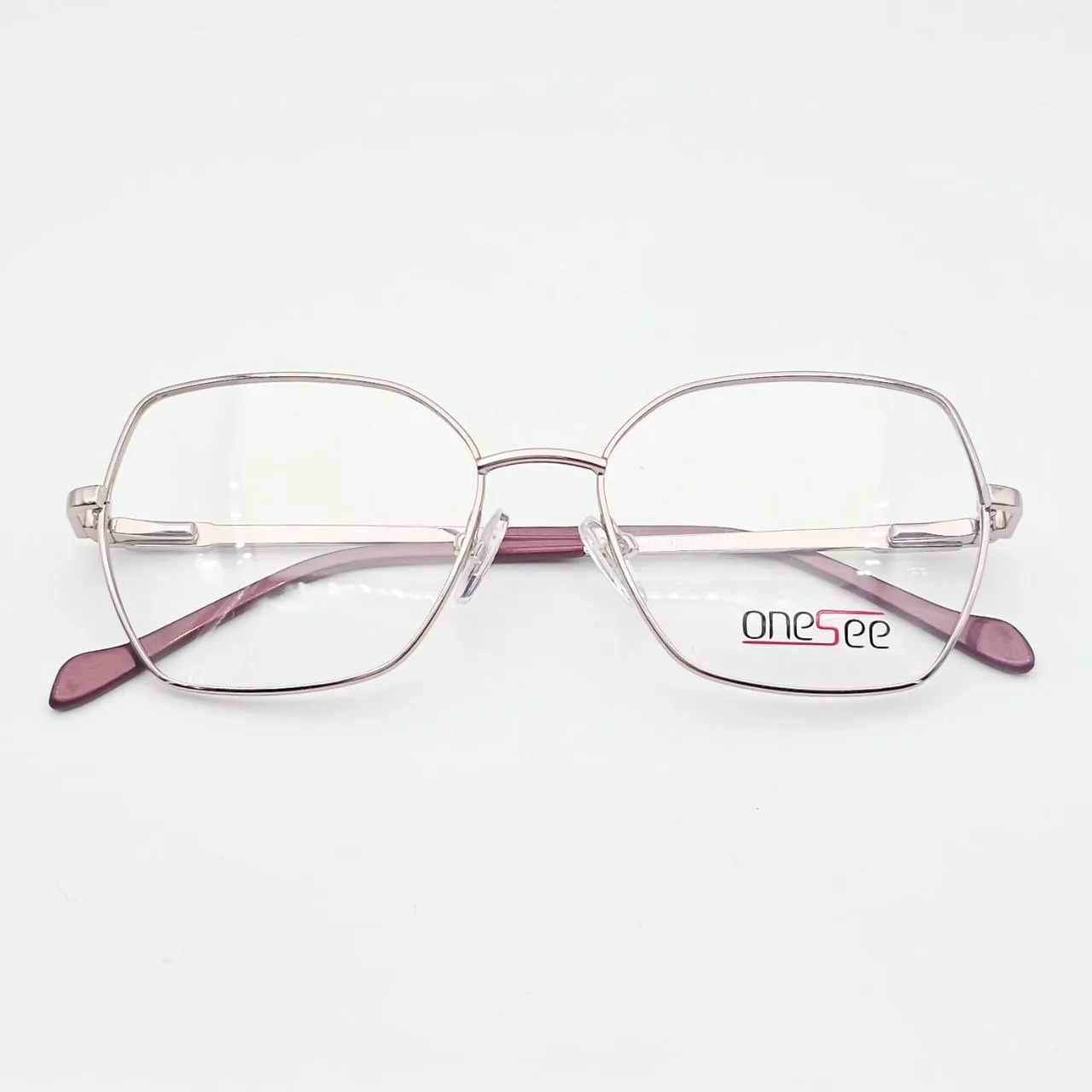 عکس نمای دسته عینک طبی فلزی گربه‌ای OneSee رنگ pink