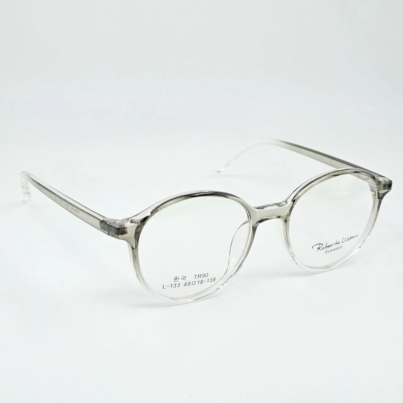 عکس نمای 45 درجه عینک طبی شفاف TR-90 برند ROBERTO رنگ green,transparent