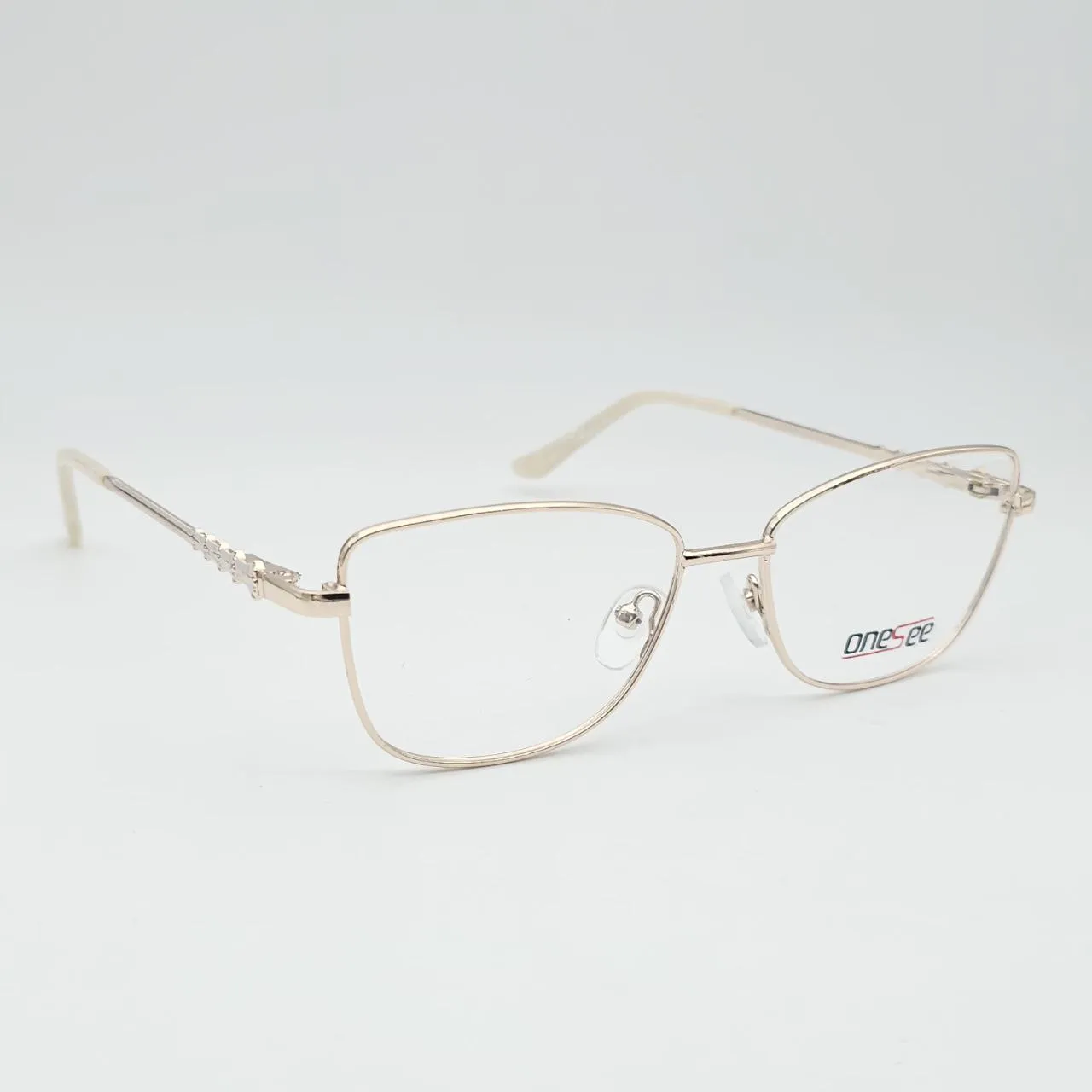 عکس نمای 45 درجه عینک زنانه فلزی برند  OneSee رنگ white,gold