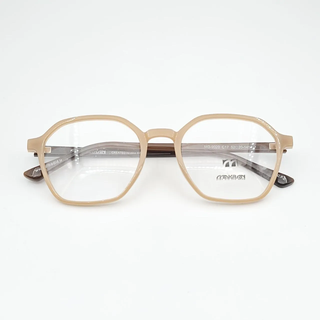 عکس نمای از بالا عینک طبی زنانه و مردانه چند ضلعی TR90 برند MAKRAN رنگ brown,orange