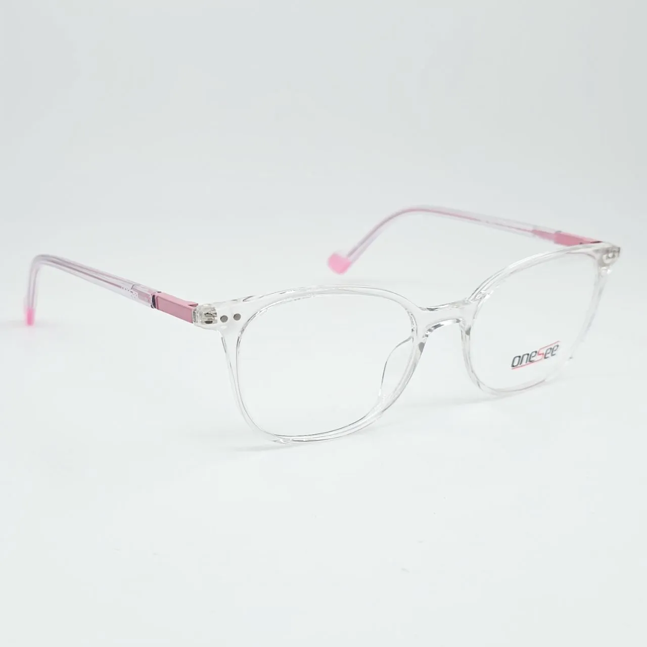 عکس نمای 45 درجه فریم عینک طبی شفاف صورتی زنانه کائوچو one see رنگ pink,transparent