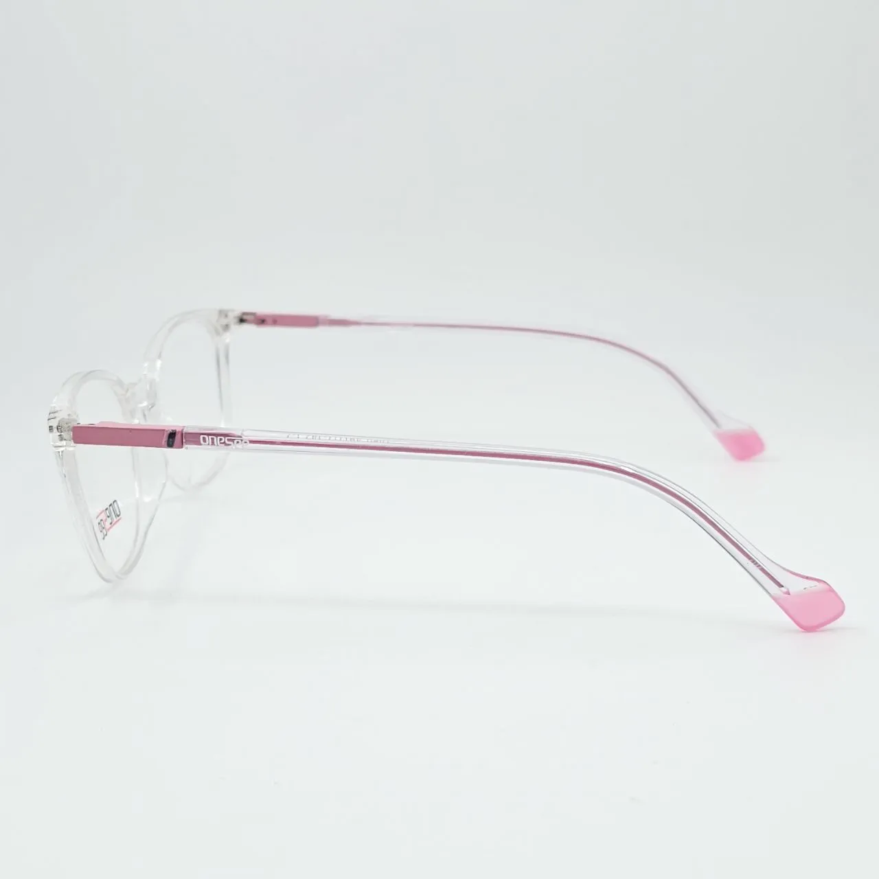 عکس نمای دسته فریم عینک طبی شفاف صورتی زنانه کائوچو one see رنگ pink,transparent