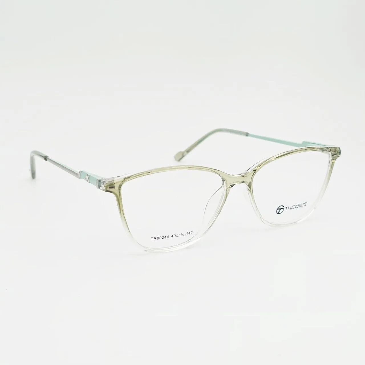 عکس نمای 45 درجه عینک طبی زنانه گربه‌ای Theorie رنگ white,green