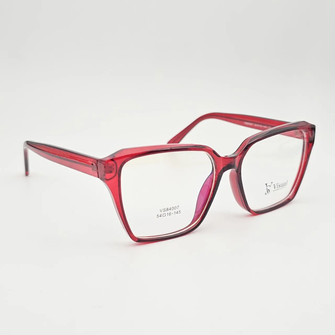 عکس نمای 45 درجه عینک طبی زنانه بزرگ برند VISUAL مدل VS84007 رنگ red