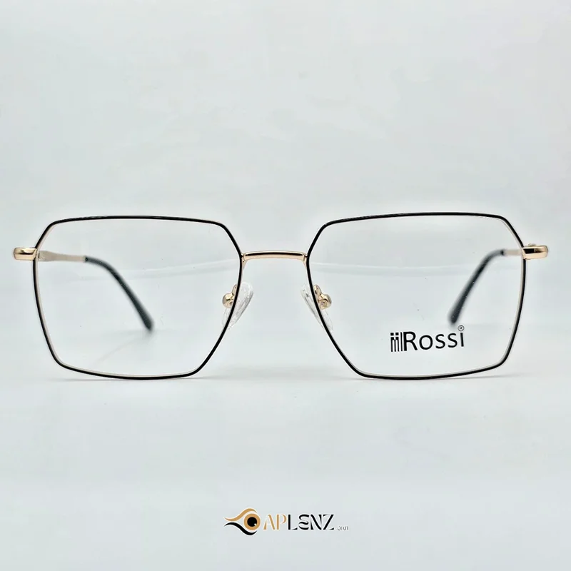عینک طبی مربعی مردانه-زنانه طلایی مشکی ROSSI