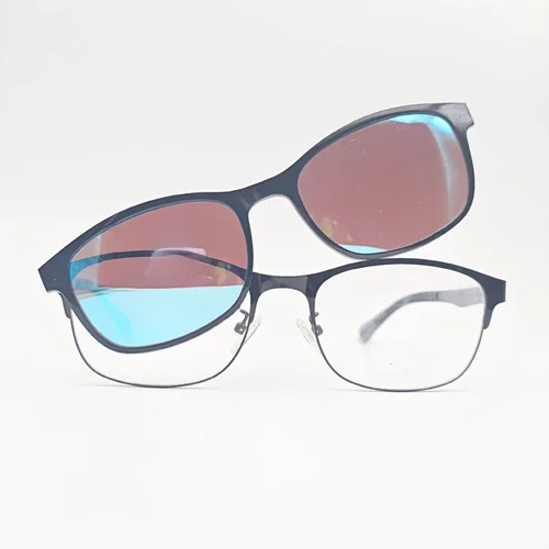 عینک طبی مردانه فریم فلزی مشکی با کاور آفتابی مگنتی گرادیان UV400