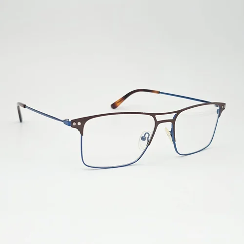 عینک طبی مردانه فریم مستطیلی فلزی آبی با کاور آفتابی مگنتی